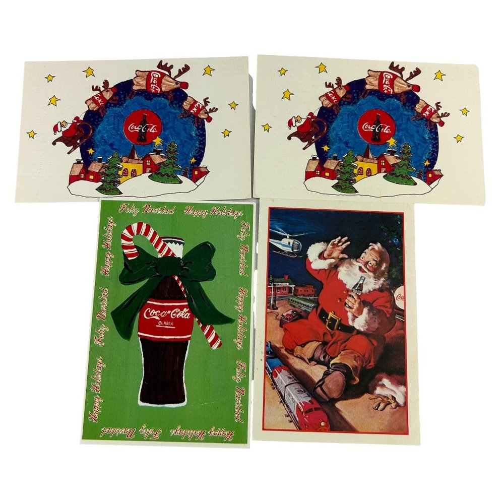 Vintage 90s Unused Coca Cola Postcards Lot of 4 Christmas Santa Claus Candy Cane